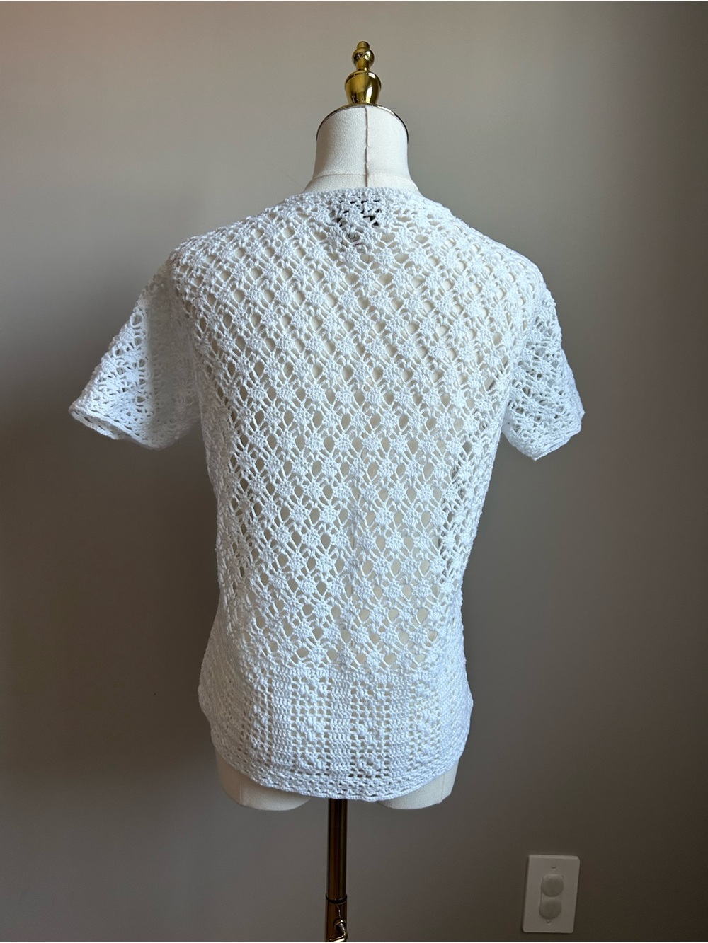 Vintage 100% cotton White Crochet Button-Front Women's Top summer neutral - Picture 3 of 8